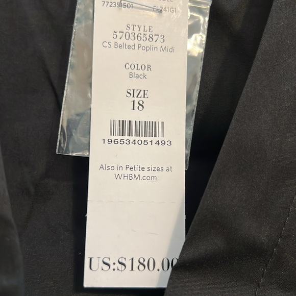 NEW WHBM $180 Elegant Black Midi Dress cap sleeves belted poplin dress size 18 - Picture 9 of 12